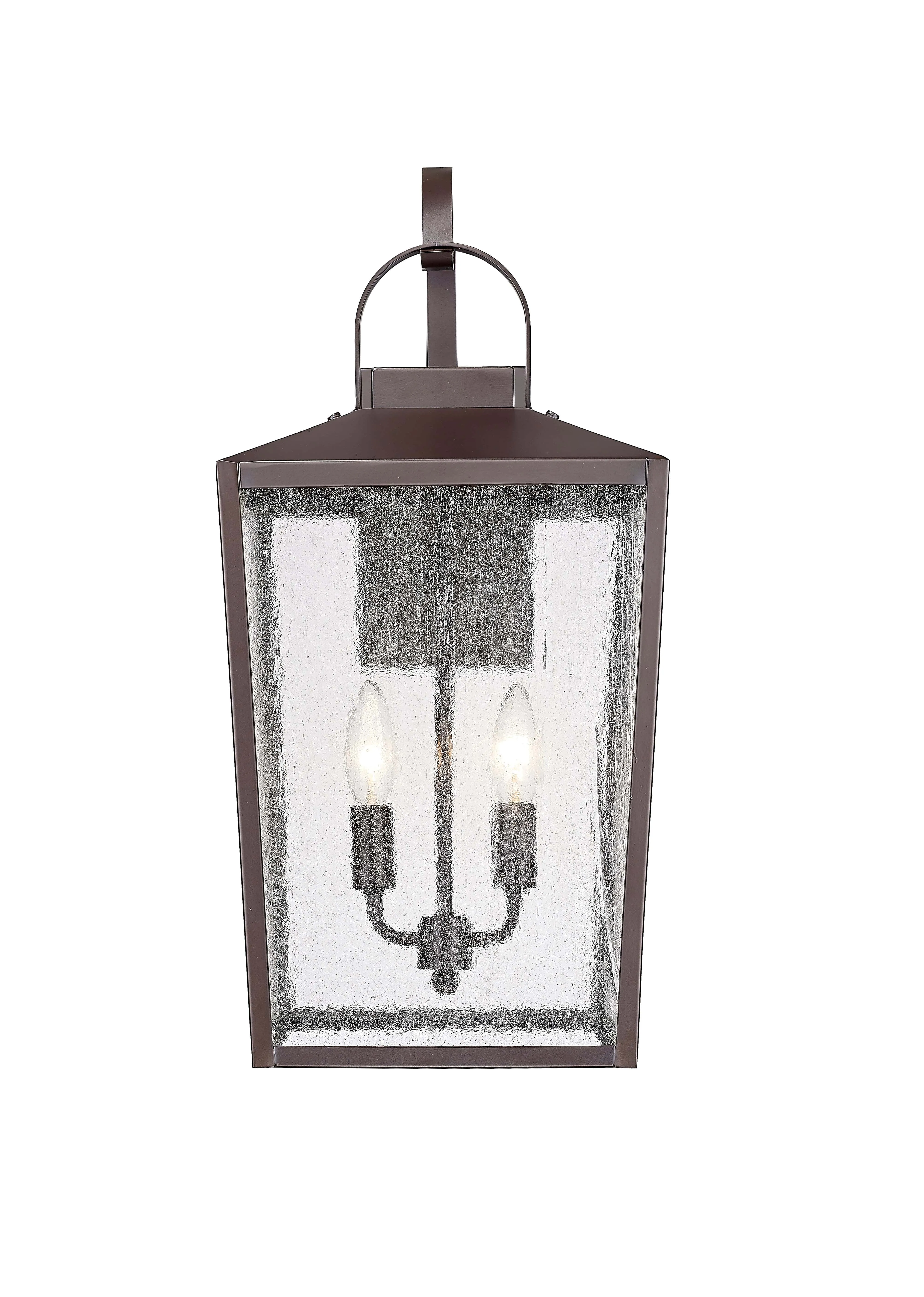 Devens Outdoor Wall Sconce - Powder Coated Bronze - Clear Seeded Glass - 12in. Extension - E26 Candelabra Base