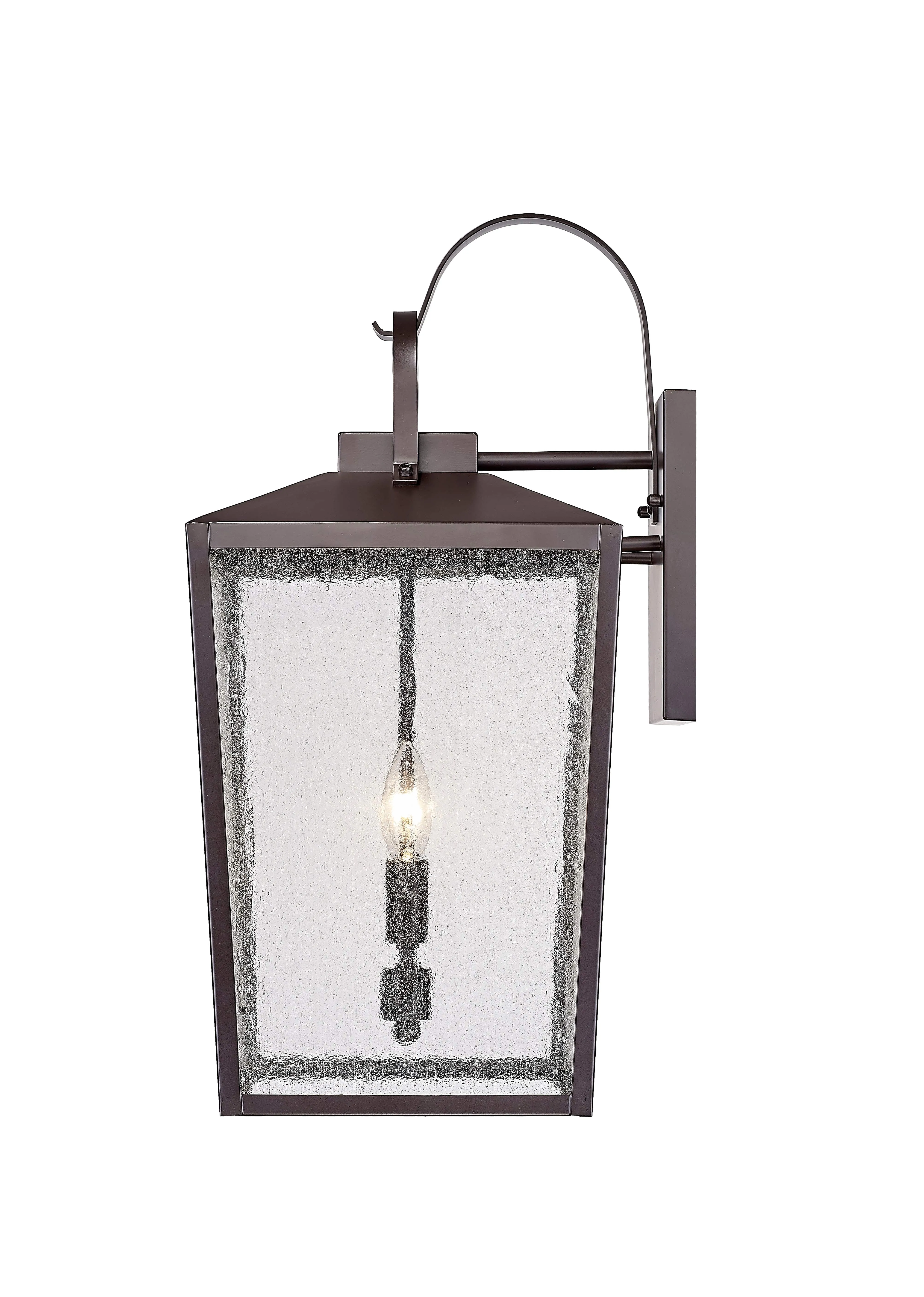 Devens Outdoor Wall Sconce - Powder Coated Bronze - Clear Seeded Glass - 12in. Extension - E26 Candelabra Base