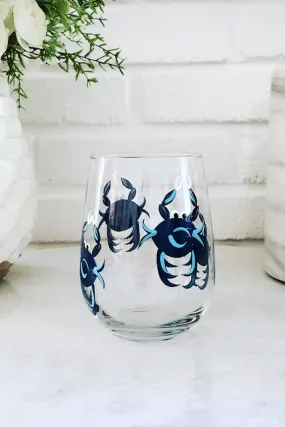 DJ Stemless Wine Glass - Crab Navy