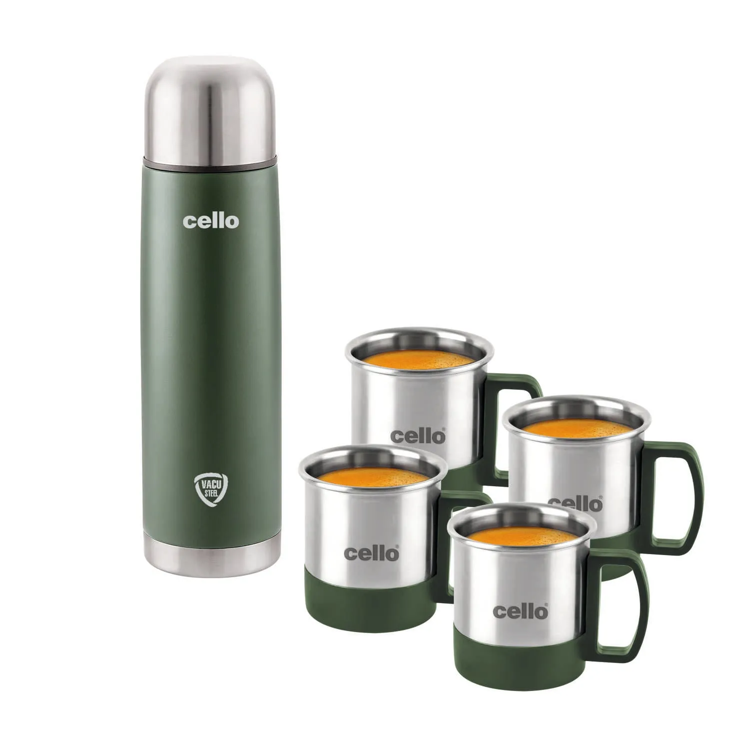 Duro Imperial Vacusteel Flask with Mugs Gift Set, 5 Pieces