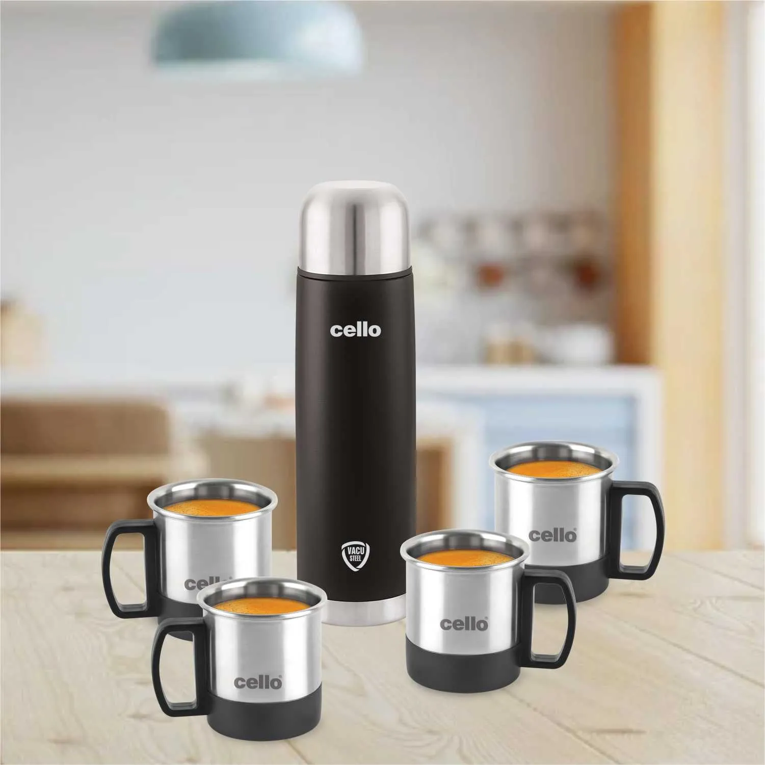 Duro Imperial Vacusteel Flask with Mugs Gift Set, 5 Pieces