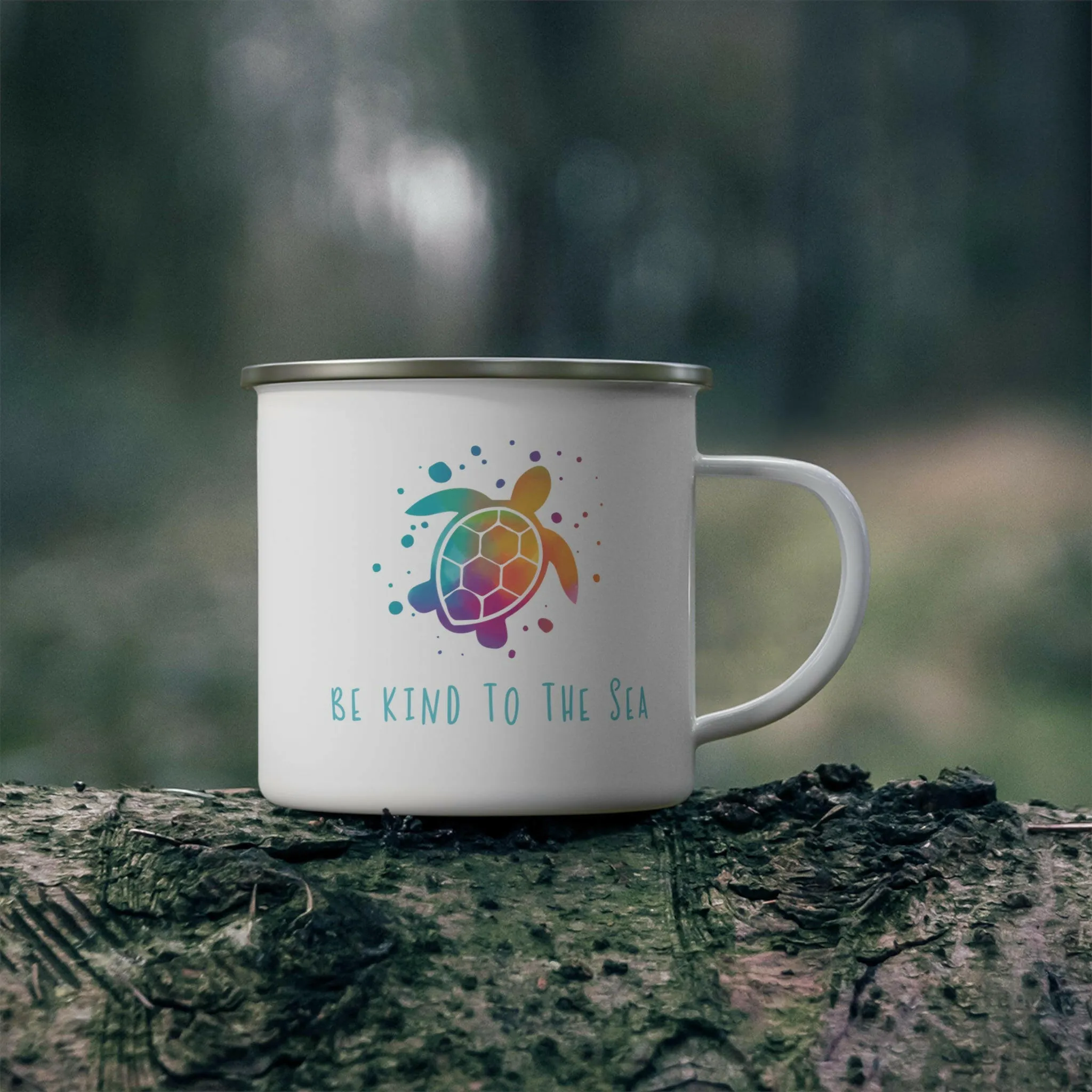 Enamel Stainless Steel Beach Mug, Be Kind To The Sea