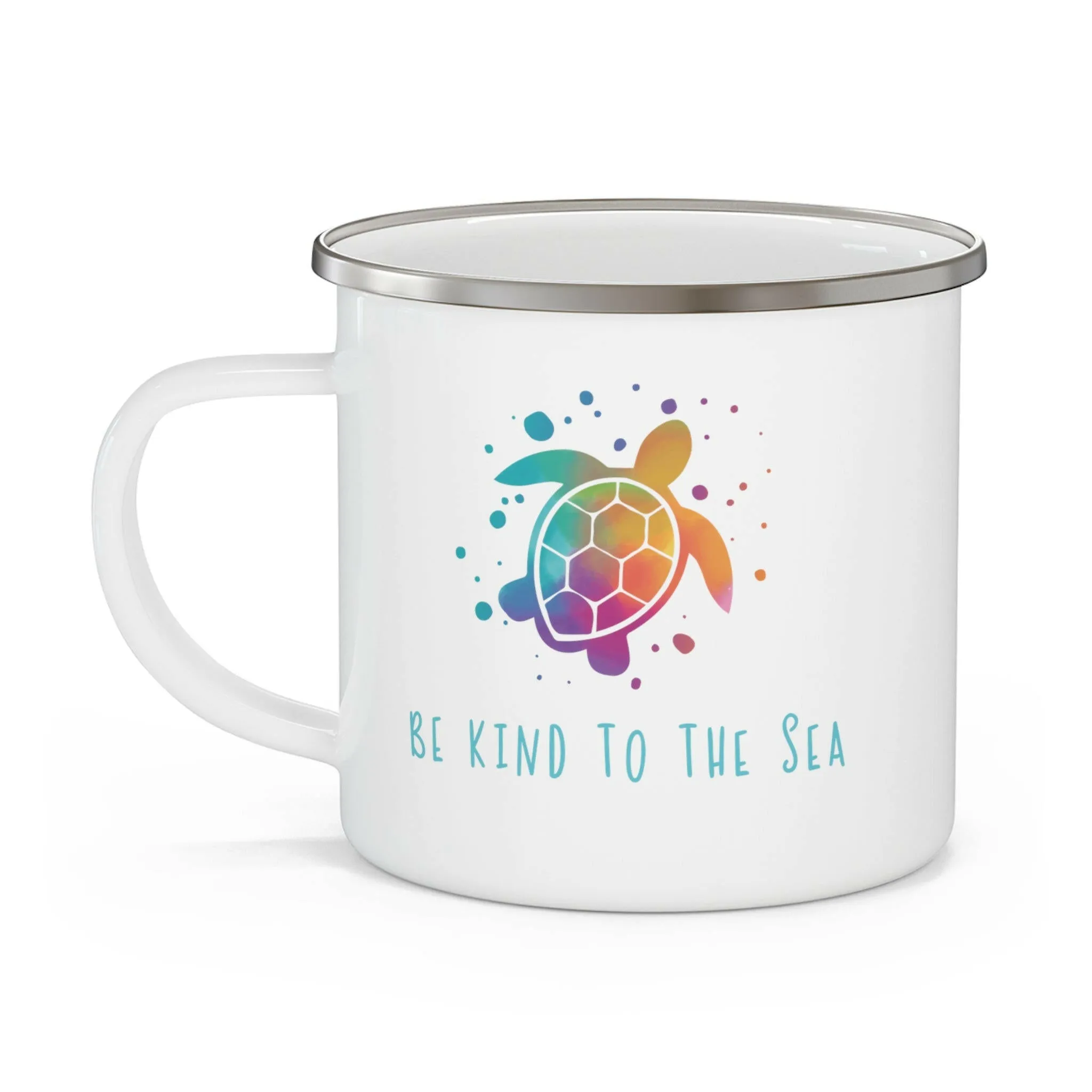 Enamel Stainless Steel Beach Mug, Be Kind To The Sea