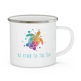 Enamel Stainless Steel Beach Mug, Be Kind To The Sea