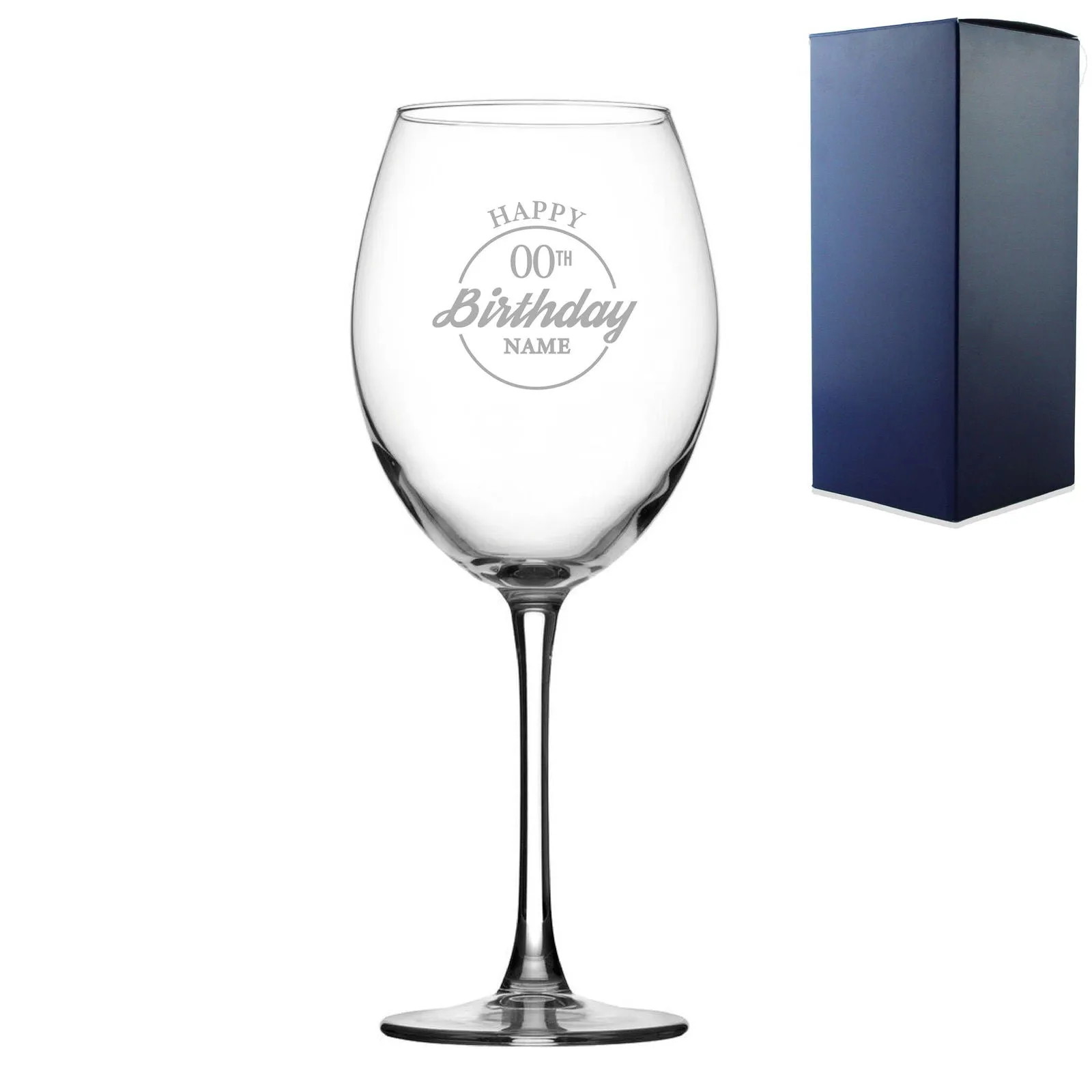 Engraved  Enoteca Wine Glass Happy 20,30,40,50...Birthday Circle, Gift Boxed