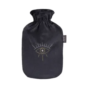 Fashy Hot Water Bottle With Removeable Cover Black Plush All Seeing Eye