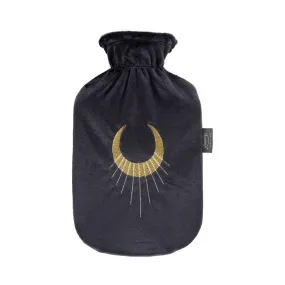 Fashy Hot Water Bottle With Removeable Cover Black Plush Gold Moon