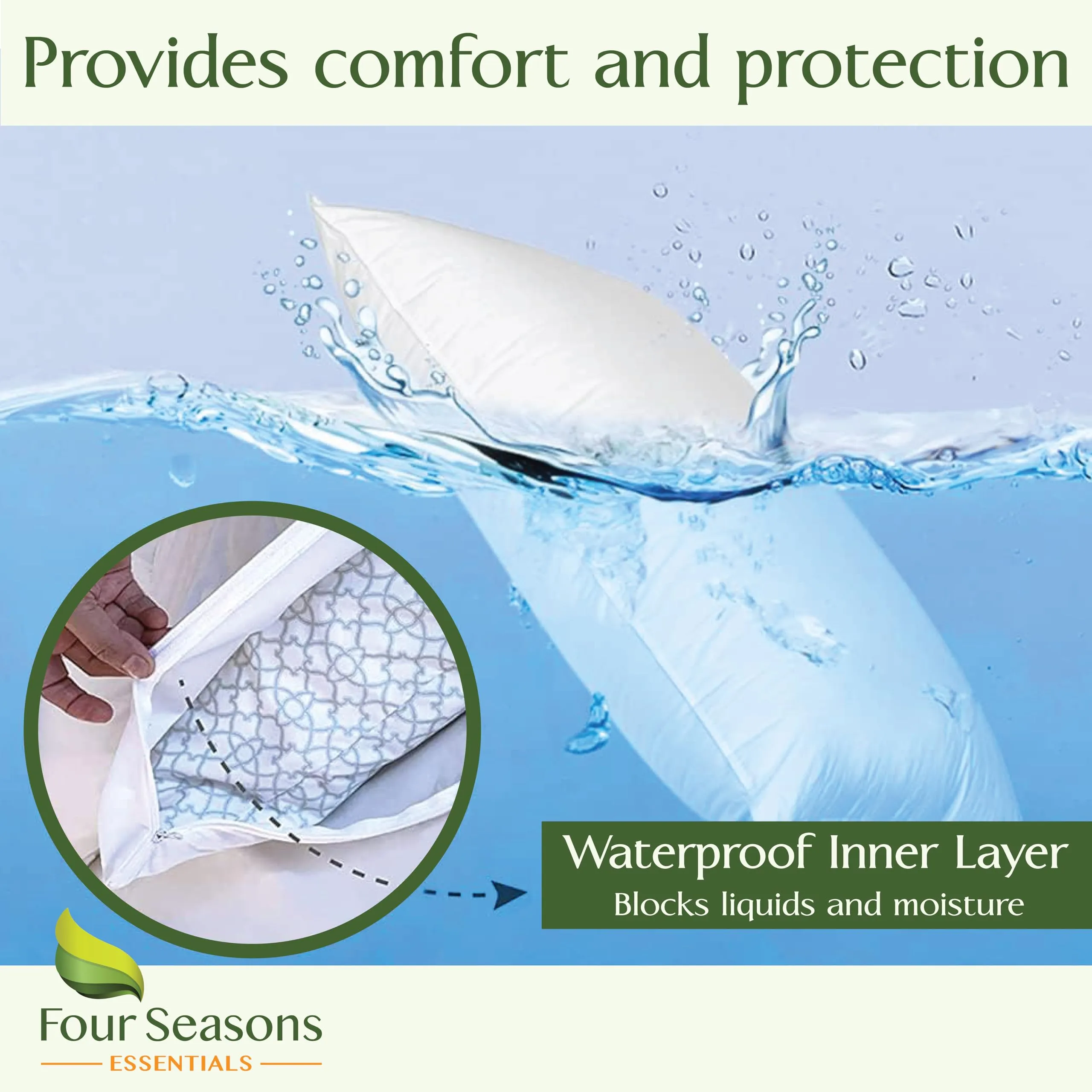 Four Seasons Essentials Queen Size Waterproof Pillow Protectors (Set of 2) - Natural Viscose derived from Bamboo Pillow Covers - Hypoallergenic Dust Proof Zippered Encasements for 20" x 30" Pillows