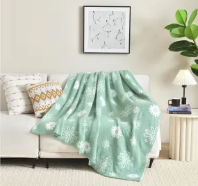 Fuzzy Flower Throw Blanket Soft Cozy Warm Microfiber All Season Blanket Decor for Couch Sofa Bed Travel Home (Green Floret, 50''x60'')