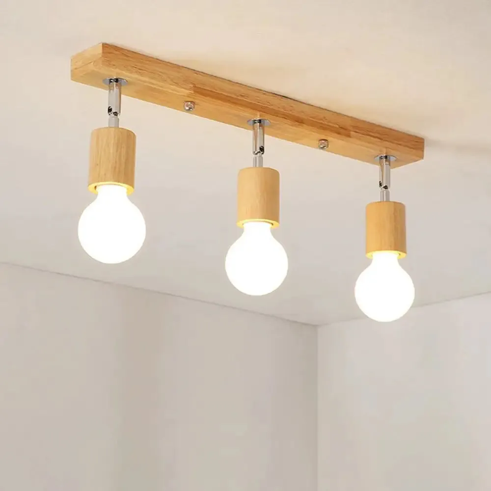 Geometric Wood Track Light for Minimalist Restaurants - Semi Flush Design