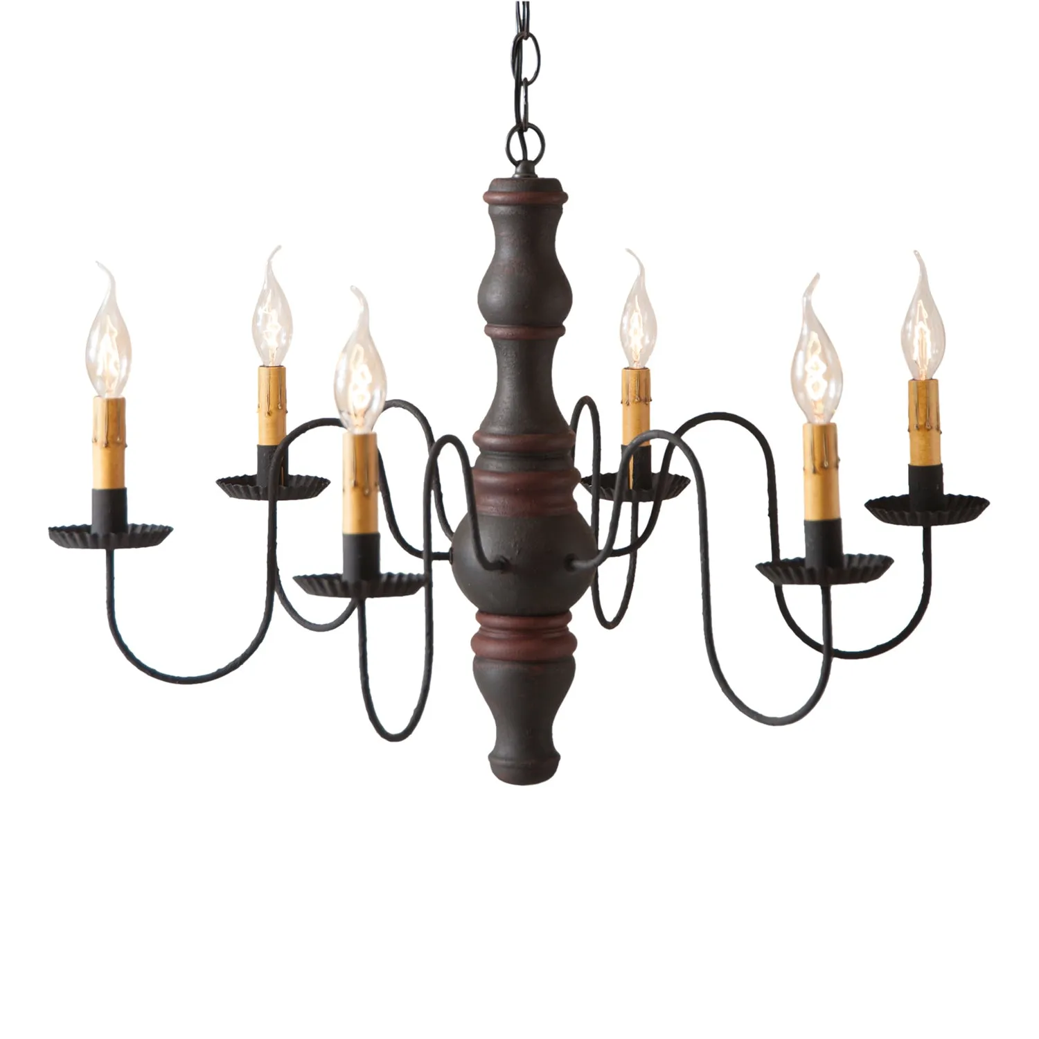 Gettysburg Wood Chandelier in Hartford Black with Red Stripe