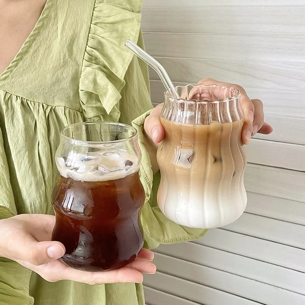 Glass Cold Coffee Cup - Retro Design