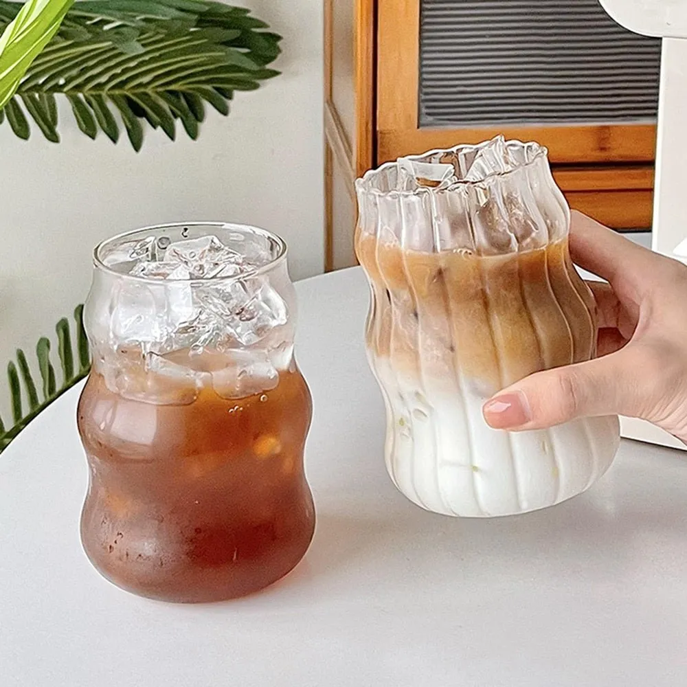 Glass Cold Coffee Cup - Retro Design