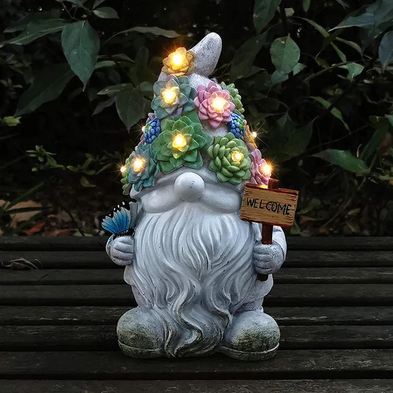 Gnome Resin Statues Outdoor Garden Decoration with Solar LED Light