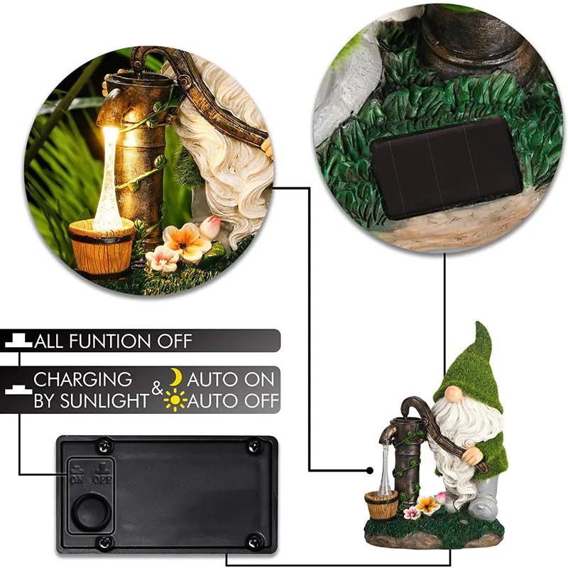 Gnome Resin Statues Outdoor Garden Decoration with Solar LED Light