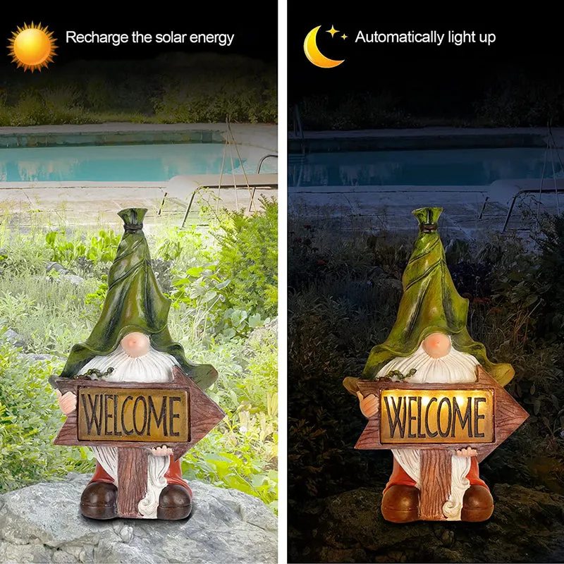 Gnome Resin Statues Outdoor Garden Decoration with Solar LED Light