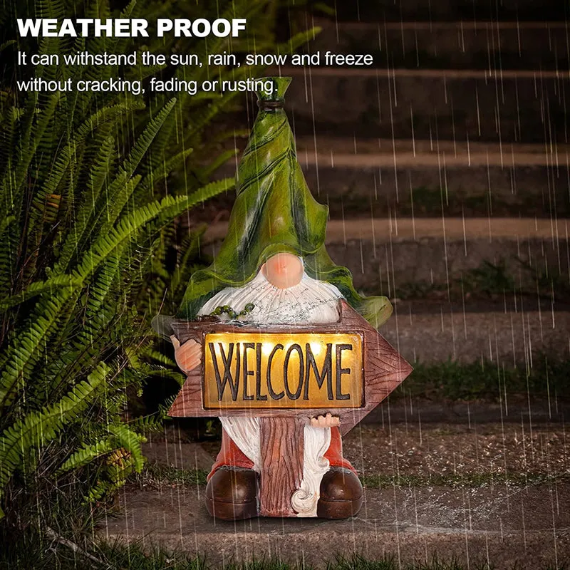 Gnome Resin Statues Outdoor Garden Decoration with Solar LED Light