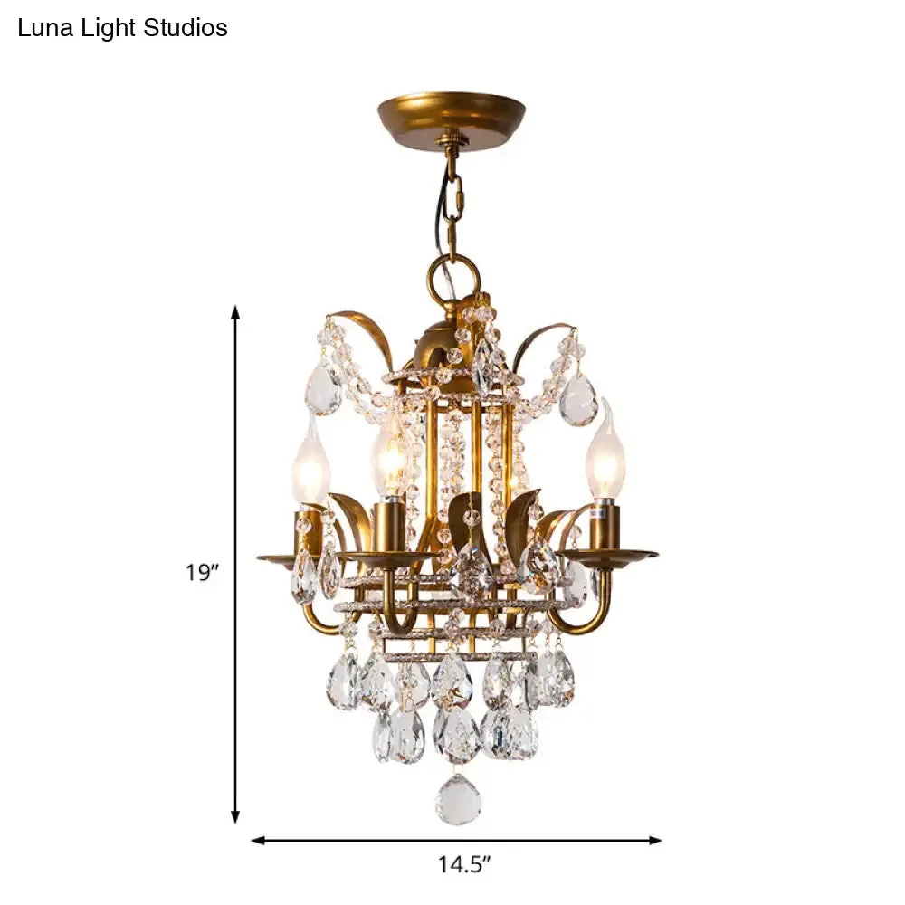 Gold Crystal Drop Chandelier - Modern Corridor Lighting with 4 Lights