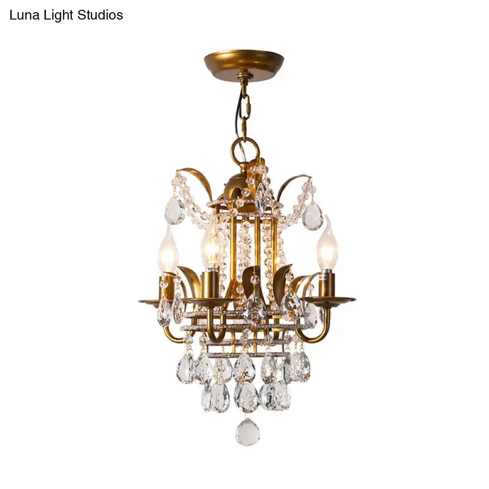 Gold Crystal Drop Chandelier - Modern Corridor Lighting with 4 Lights