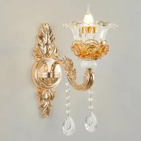 Gold Floral Glass Chandelier: Elegant Living Room Suspension Lamp