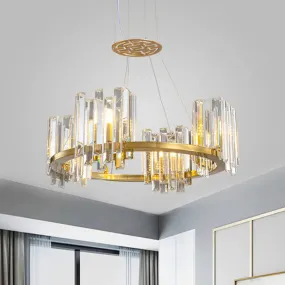 Gold Modern Crystal Cubic Ceiling Lamp with Annular Chandelier Design