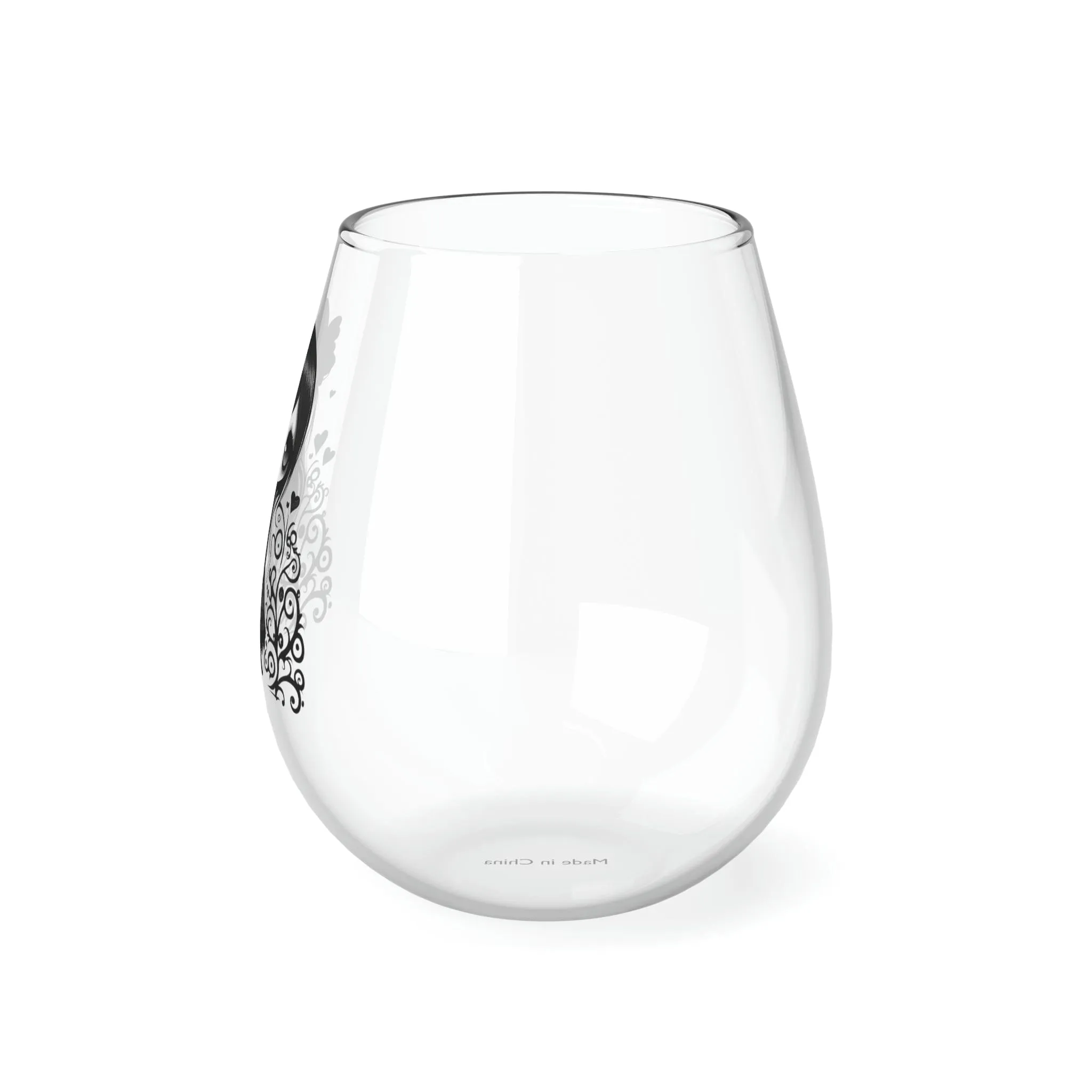 Goth Girls Hearts Stemless Wine Glass, 11.75oz