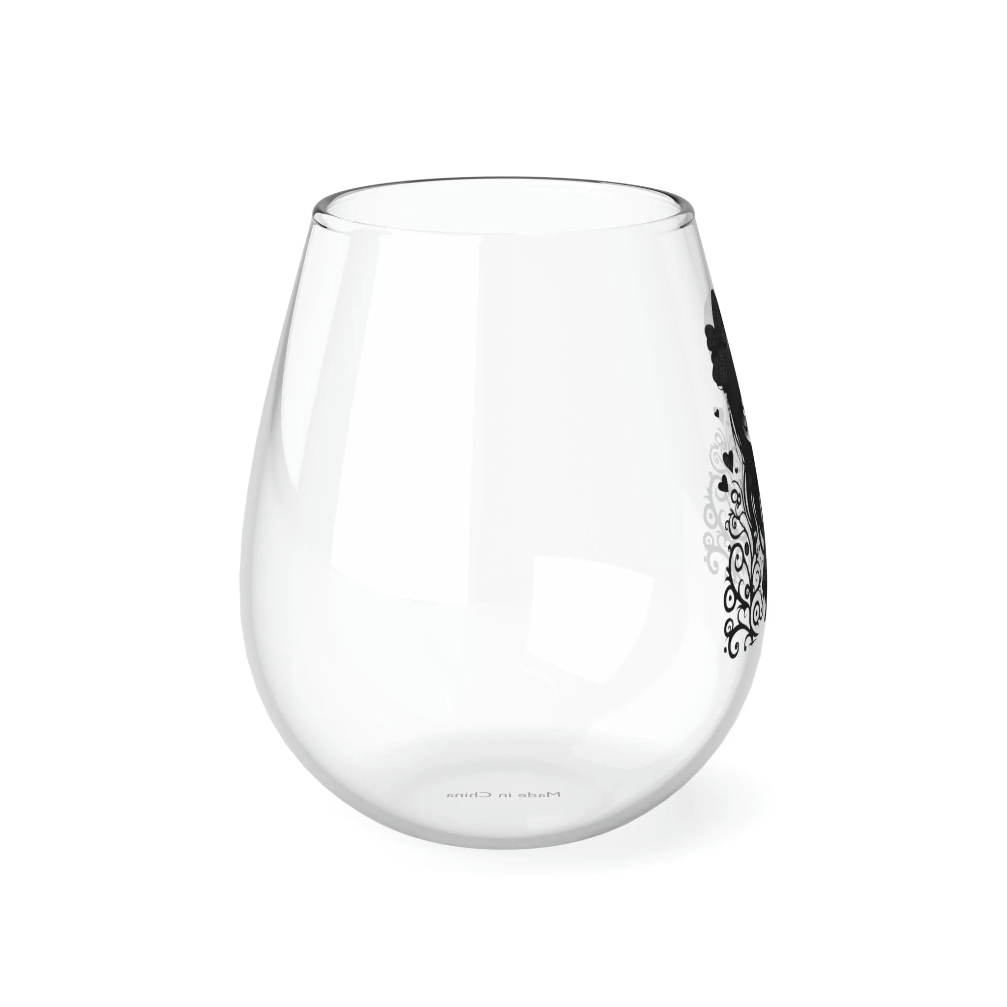 Goth Girls Hearts Stemless Wine Glass, 11.75oz