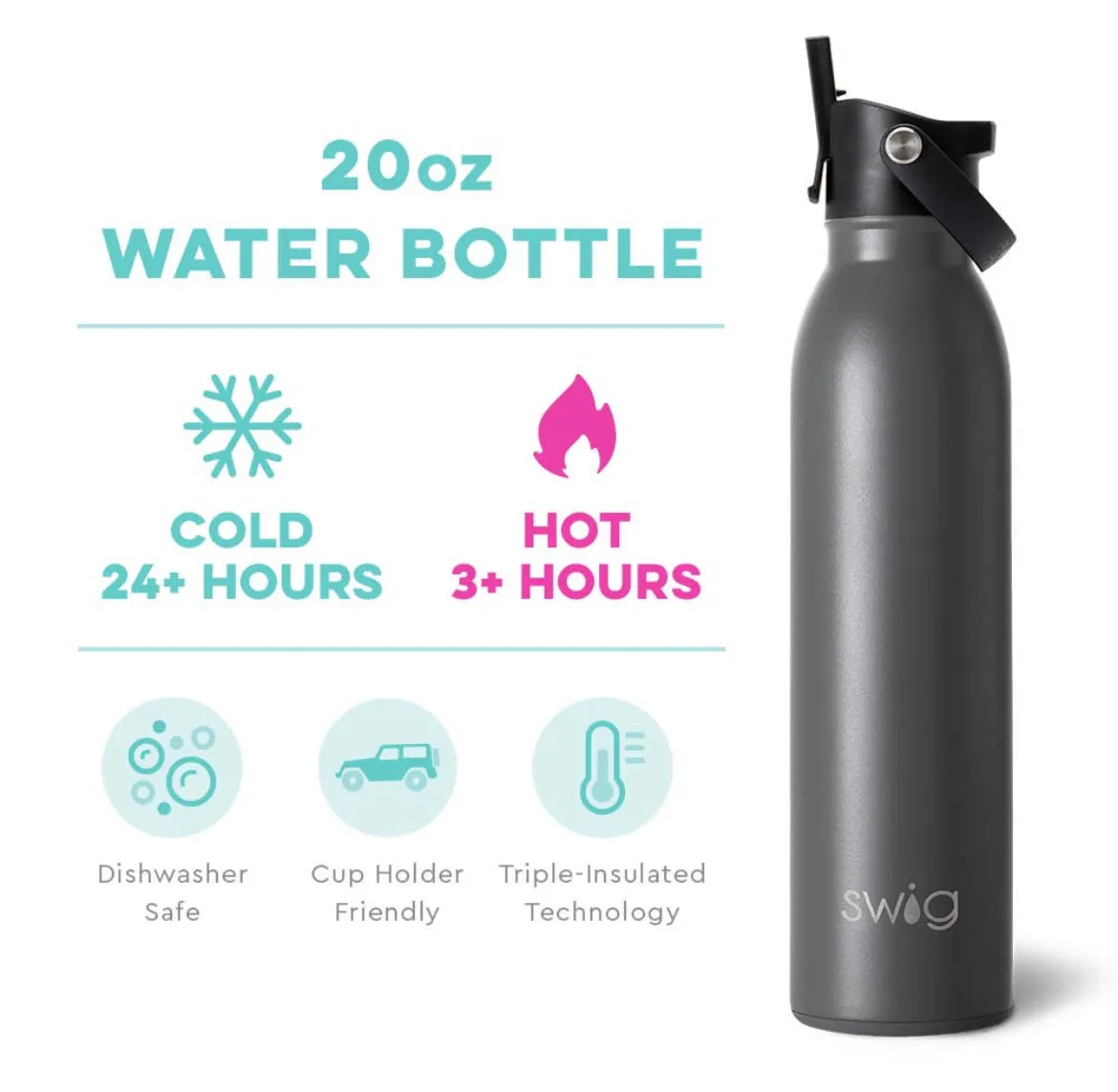 Grey Flip & Sip Water Bottle (20OZ)