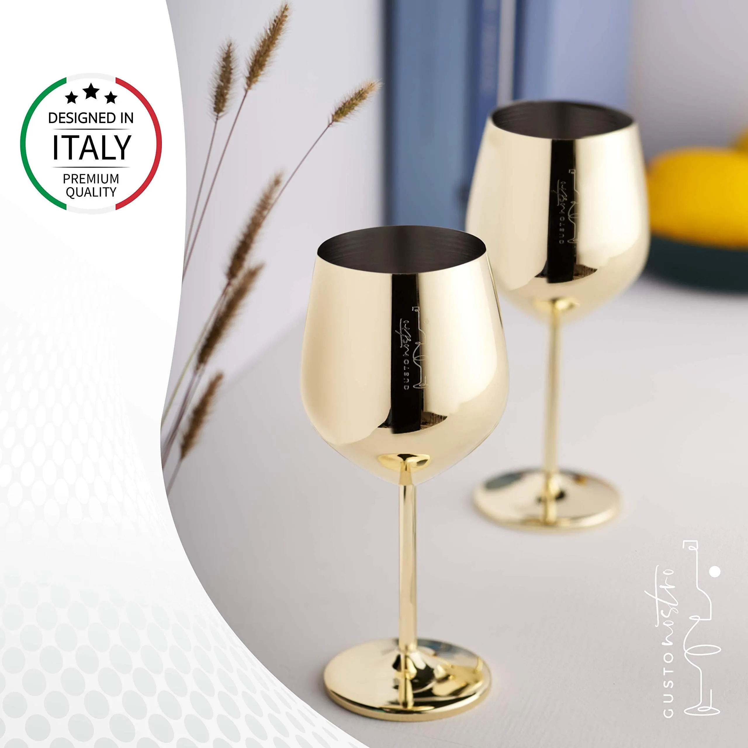 Gusto Nostro Gold Unbreakable Stainless Steel Wine Glasses Set of 4