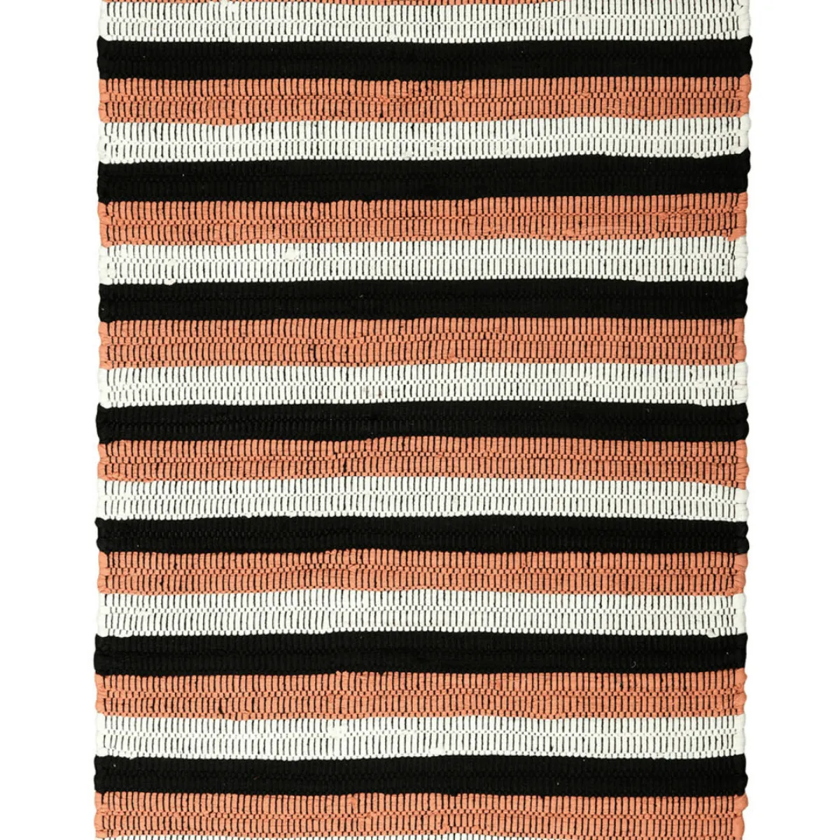 Handwoven Lisbon Cotton Rug - Black & Rust Stripes (60 cm X 90 cm X 4.5 cm )