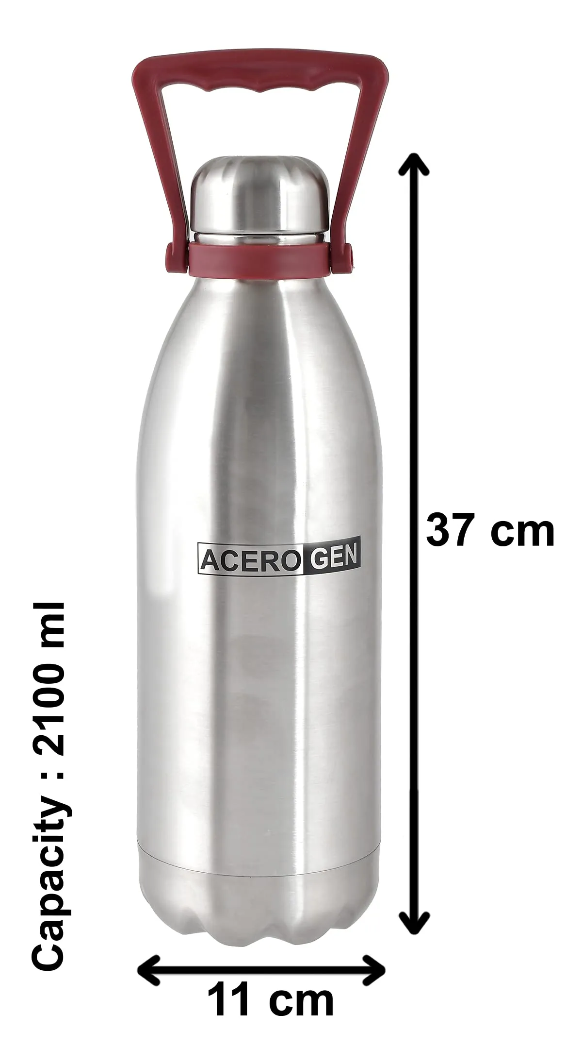 Heart Home Leak/Odour Free Insulated Double Wall Stainless Steel Water Bottle/Flask with Carrying Handle & Pouch, 2100ml- Pack of 2 (Silver)-HS42KUBMART25160