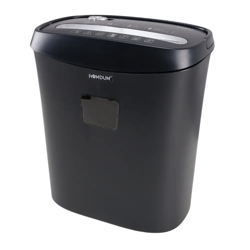 Homdum 8 sheet strip cut paper shredder Deli 15 Liter Waste Basket Capacity 3 min continuous run time with 5 x 38 strip cut size.