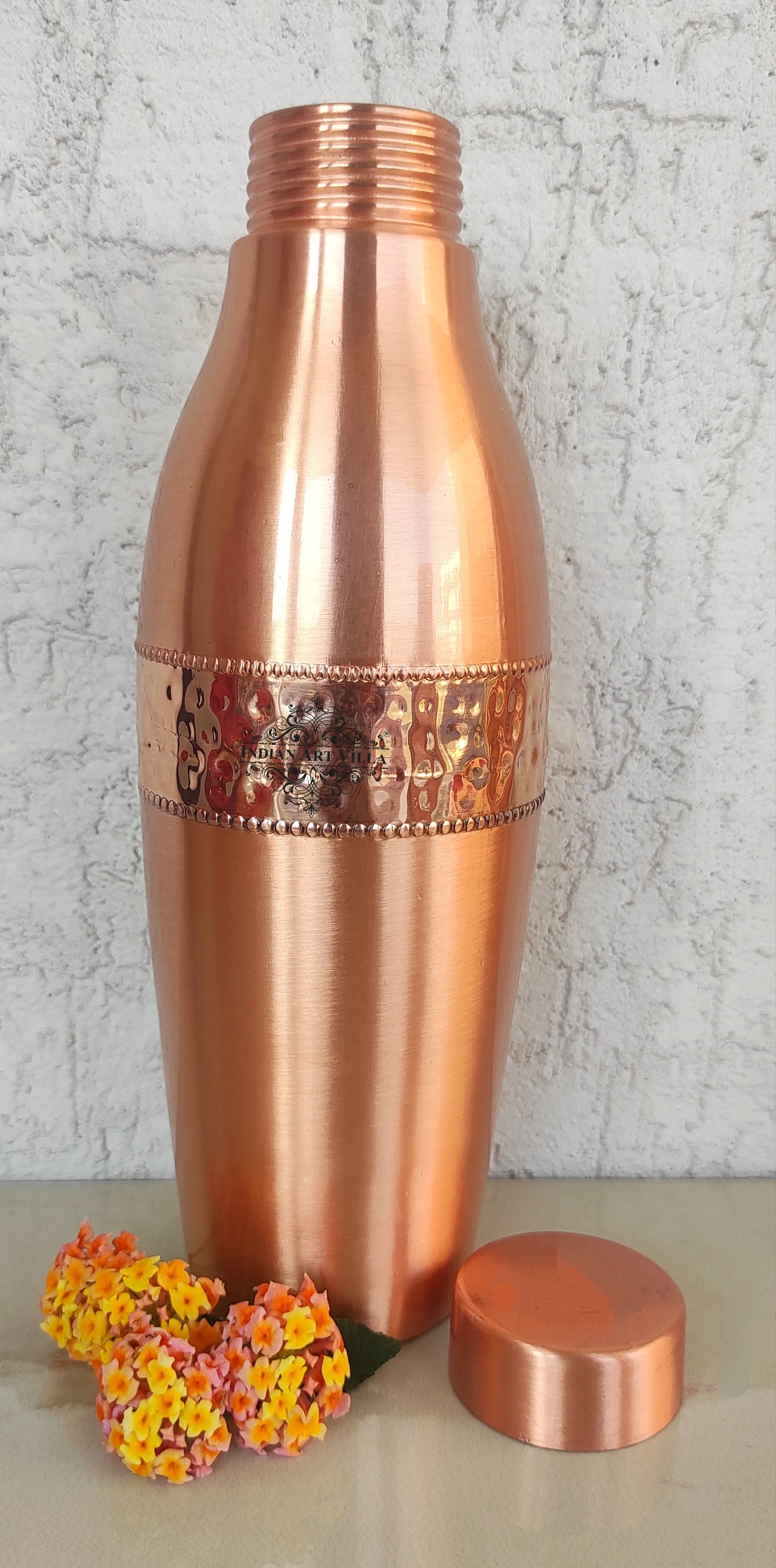 Indian Art Villa Copper Lacquer Coated Hammered Design Penguin Bottle, Drinkware, Ayurveda Yoga, Volume- 900 ml