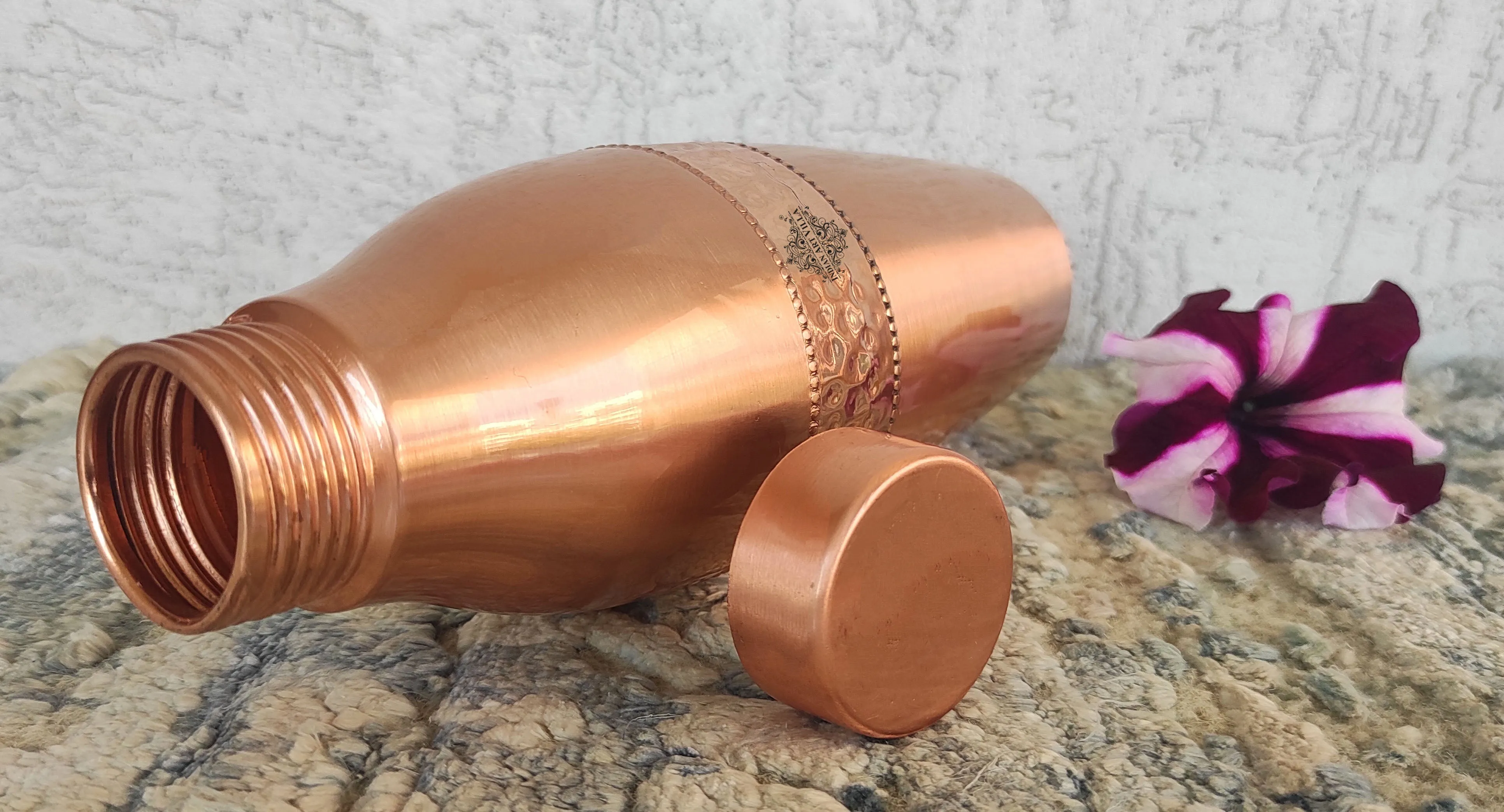 Indian Art Villa Copper Lacquer Coated Hammered Design Penguin Bottle, Drinkware, Ayurveda Yoga, Volume- 900 ml