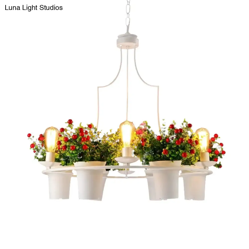 Industrial Black/White Metal LED Plant Pendant Light - 6 Lights, 1/2 Tiers. Perfect for Restaurants.