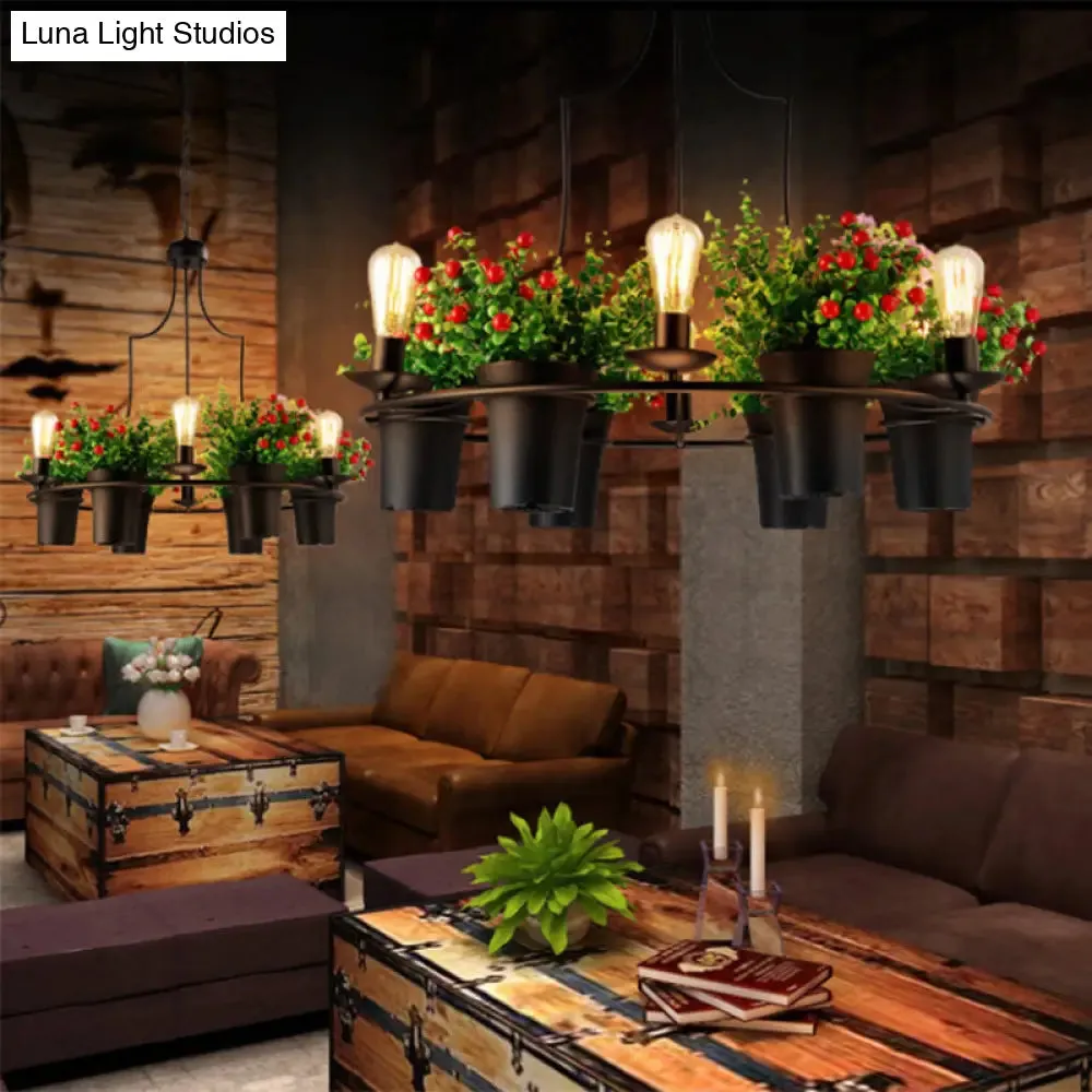 Industrial Black/White Metal LED Plant Pendant Light - 6 Lights, 1/2 Tiers. Perfect for Restaurants.