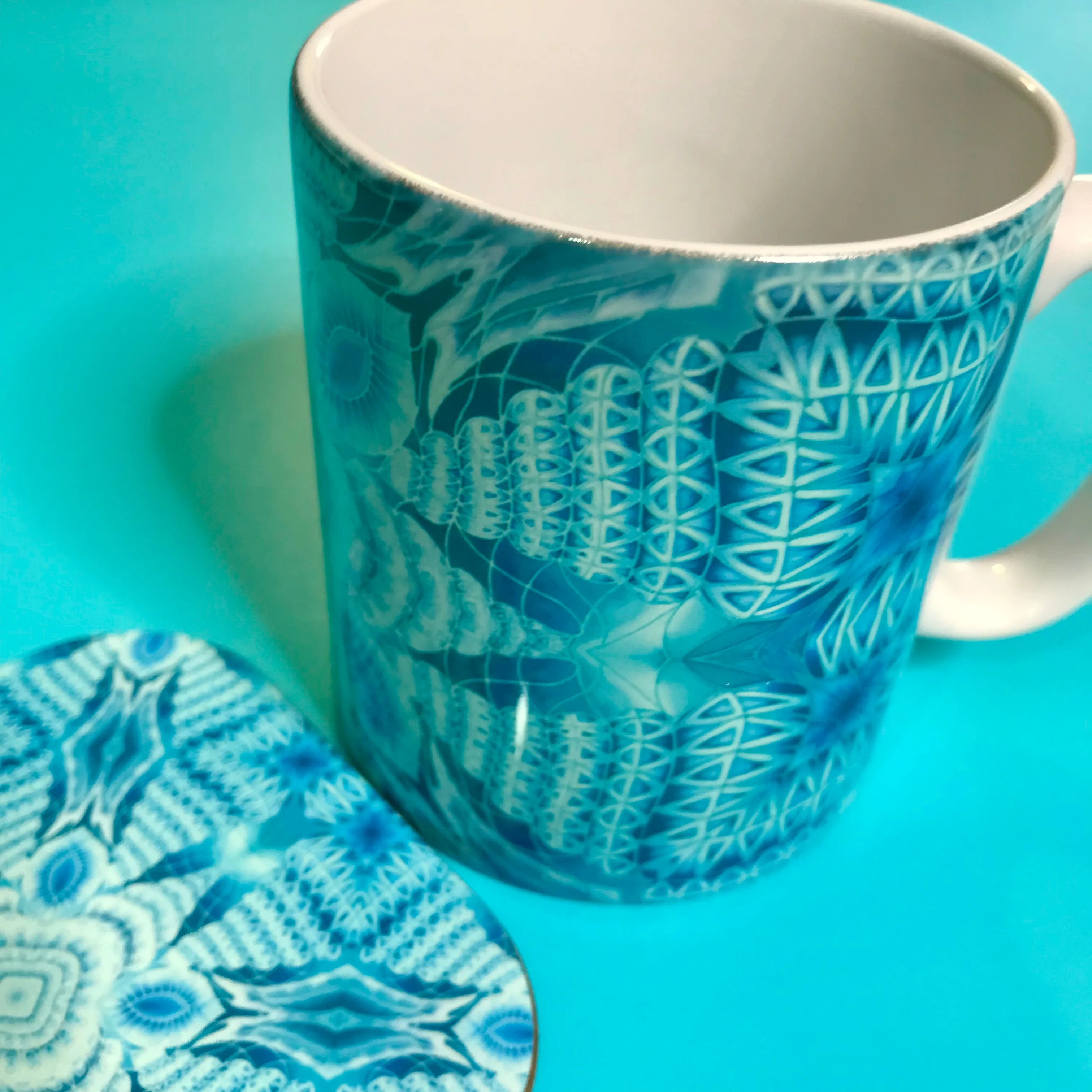 Intricate patterned Mug and coaster box set or Mug only - Colourful Mug Set - Patterned Mug Gift