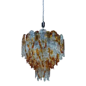 Italian Mazzega Murano Chandelier in Amber and Clear Glass 1960s