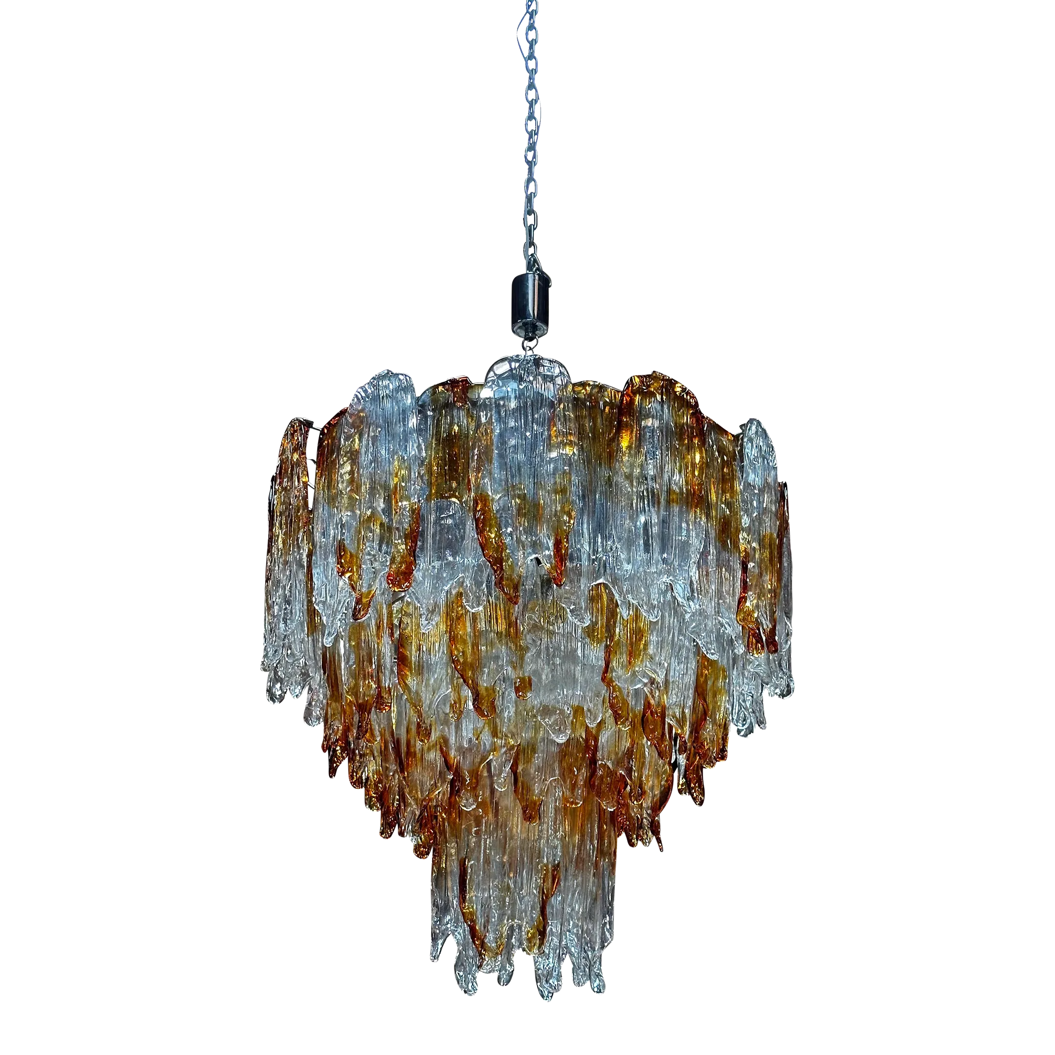 Italian Mazzega Murano Chandelier in Amber and Clear Glass 1960s