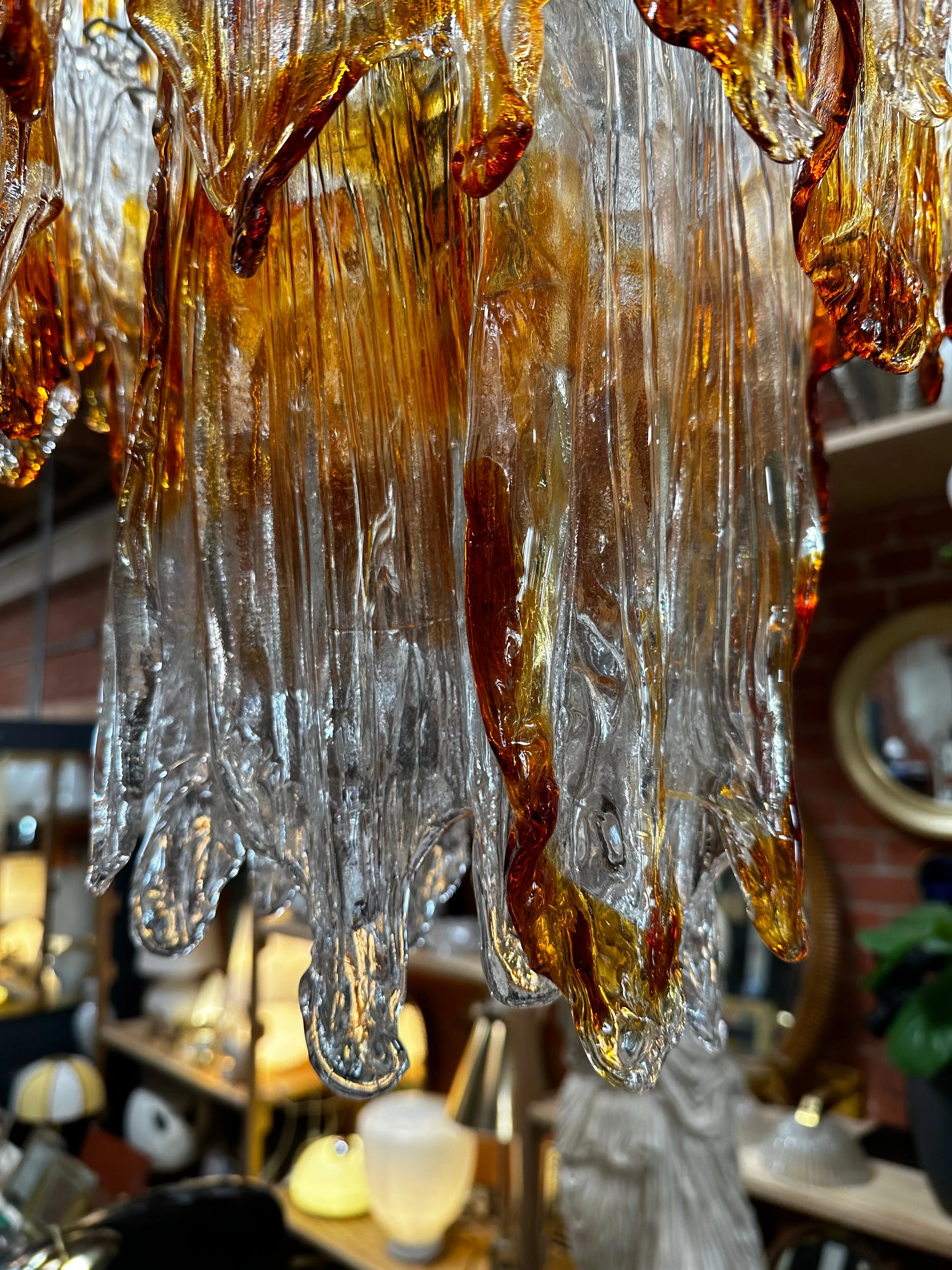 Italian Mazzega Murano Chandelier in Amber and Clear Glass 1960s