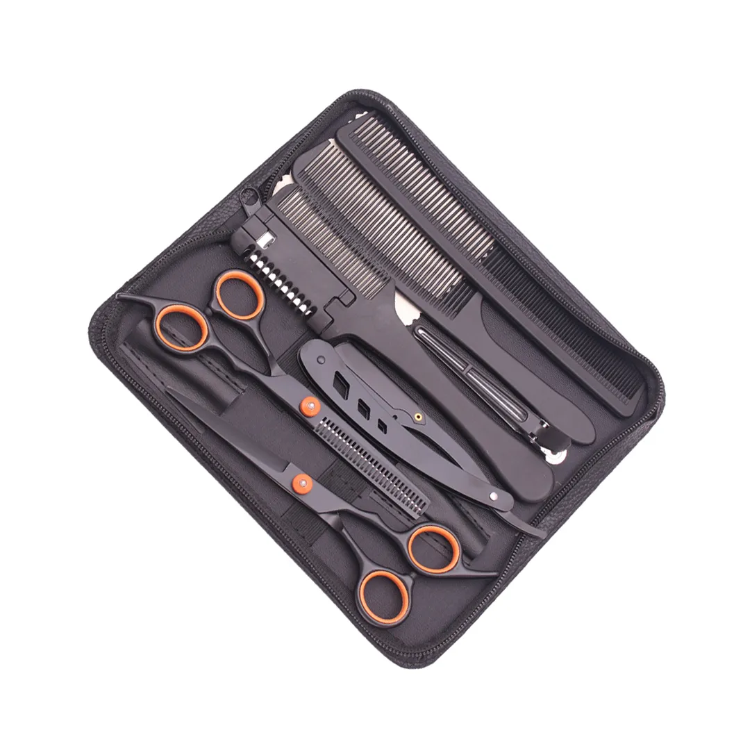 JBextension Hair Scissors, 7 Pcs Professional Black Gold Hair Cutting Scissors Shears Sets,Stainless Steel Barber Scissors Supplies,Straight Shears, Thinning Shears, Multi Use Haircut Sets for Home Salon Barber