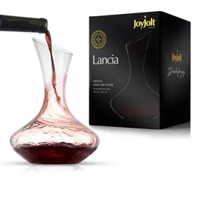 JoyJolt Lancia Wine Decanter Crystal Wine Aerator Handmade Base Glass Pitcher Ultra Elegant Design Easy Pour Slanted Spout for Wine 1200ml (40 fl.oz)