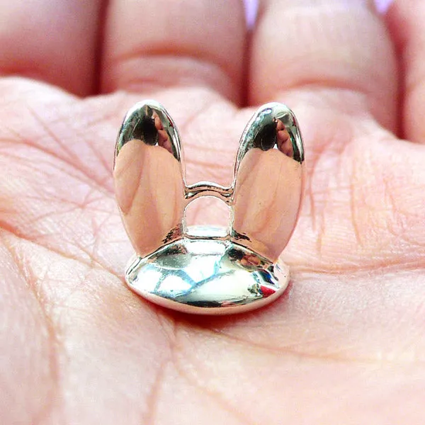 Kawaii Bead Cap with Loop | Rabbit Ears Cover for Glass Globe Jewellery DIY | Pearl Cup in Animal Shape (1 piece / Silver)