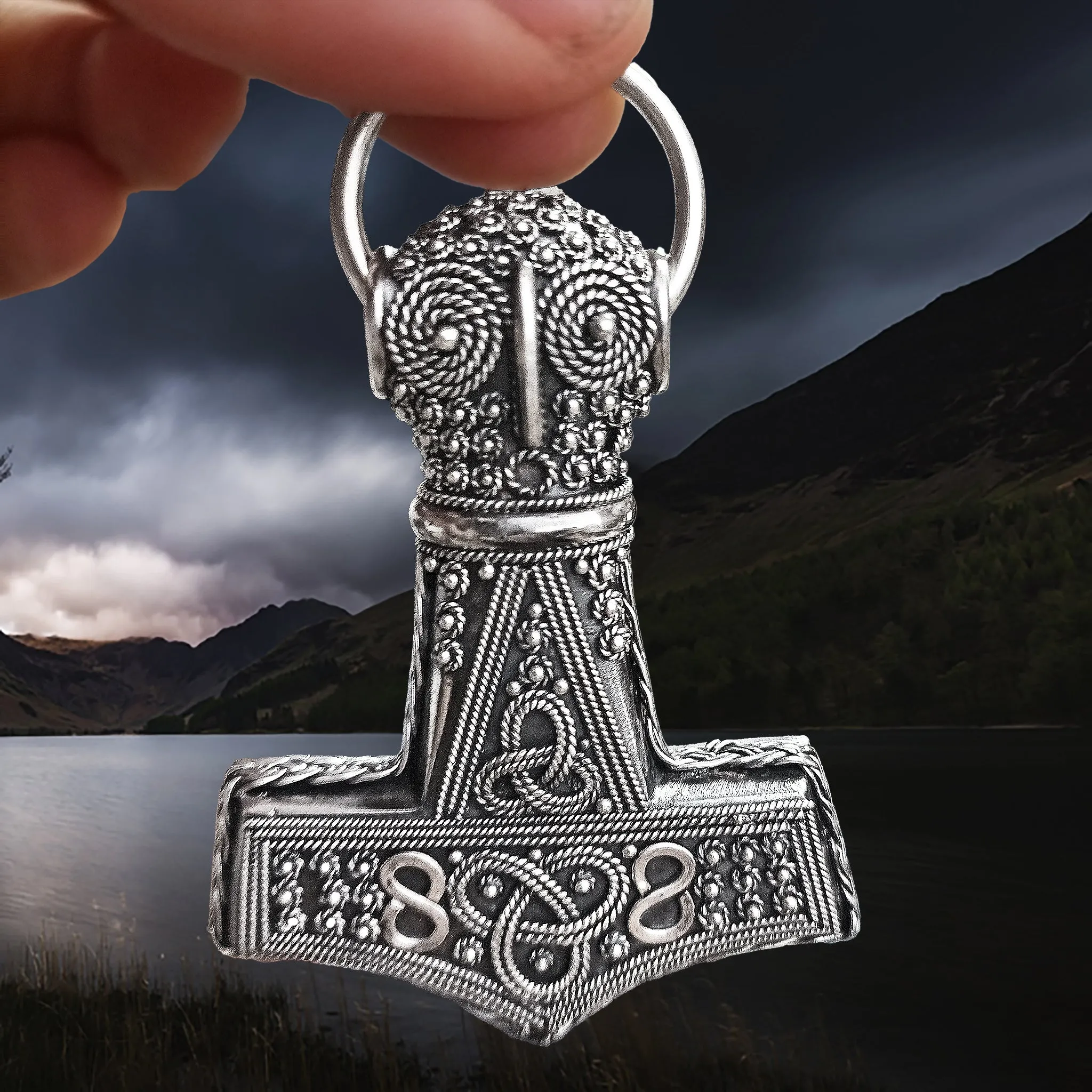 Large Silver Filigree Thors Hammer Pendant Replica from Öland