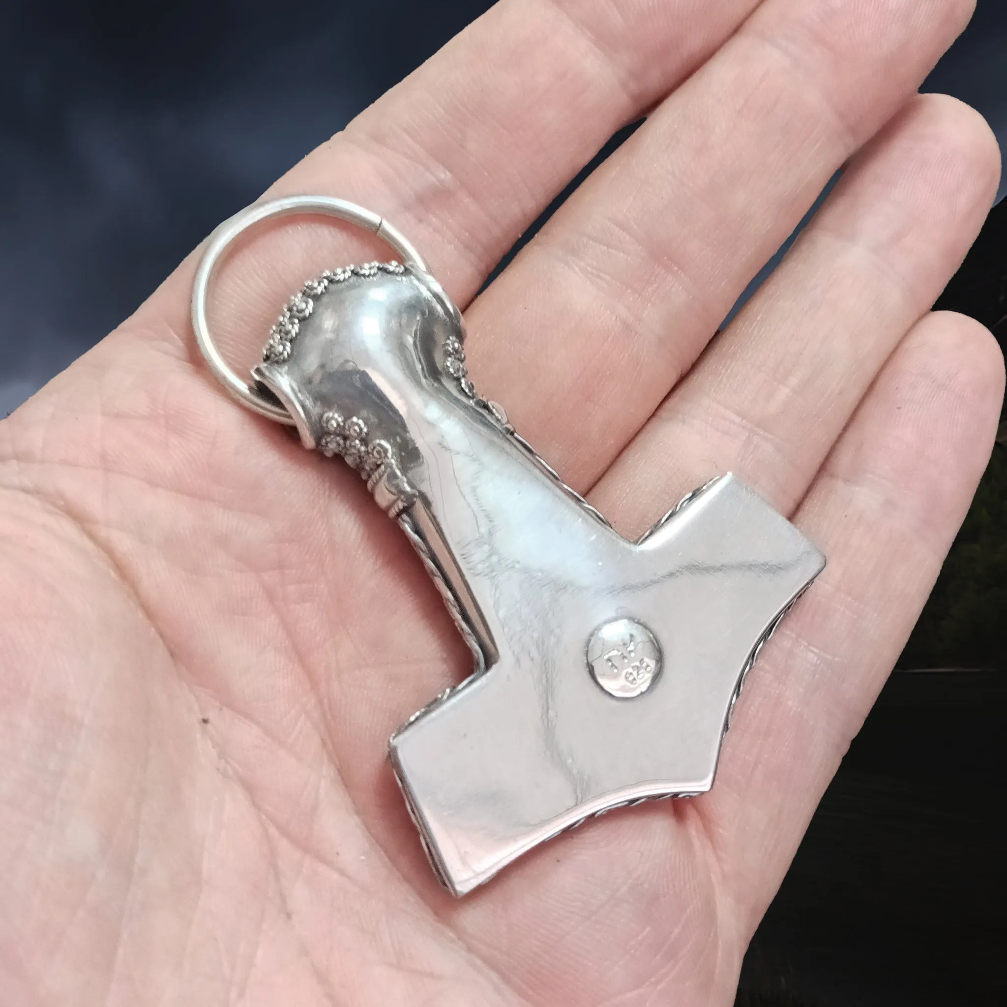 Large Silver Filigree Thors Hammer Pendant Replica from Öland