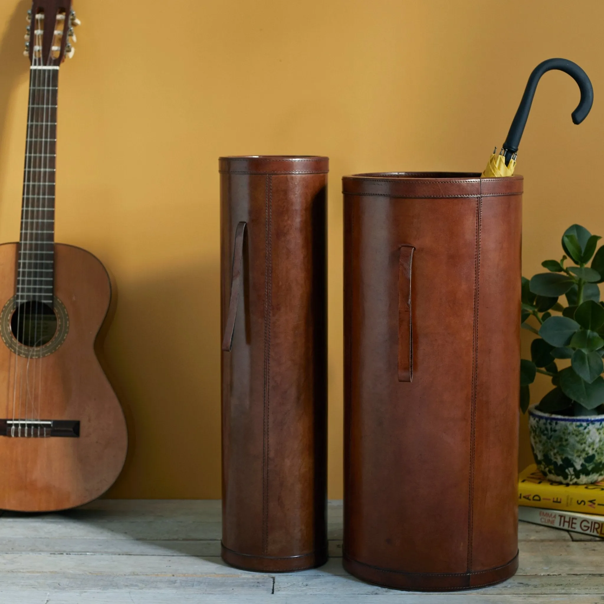 Leather Hallway Set: Umbrella Holder & Matching Stick Holder