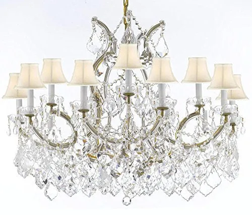 Maria Theresa Chandelier Crystal Lighting Chandeliers Lights Fixture Pendant Ceiling Lamp For Dining Room Entryway Living Room With Large Luxe Diamond Cut Crystals H28" X W37" - A83-B89/Whiteshades/21510/15 1Dc