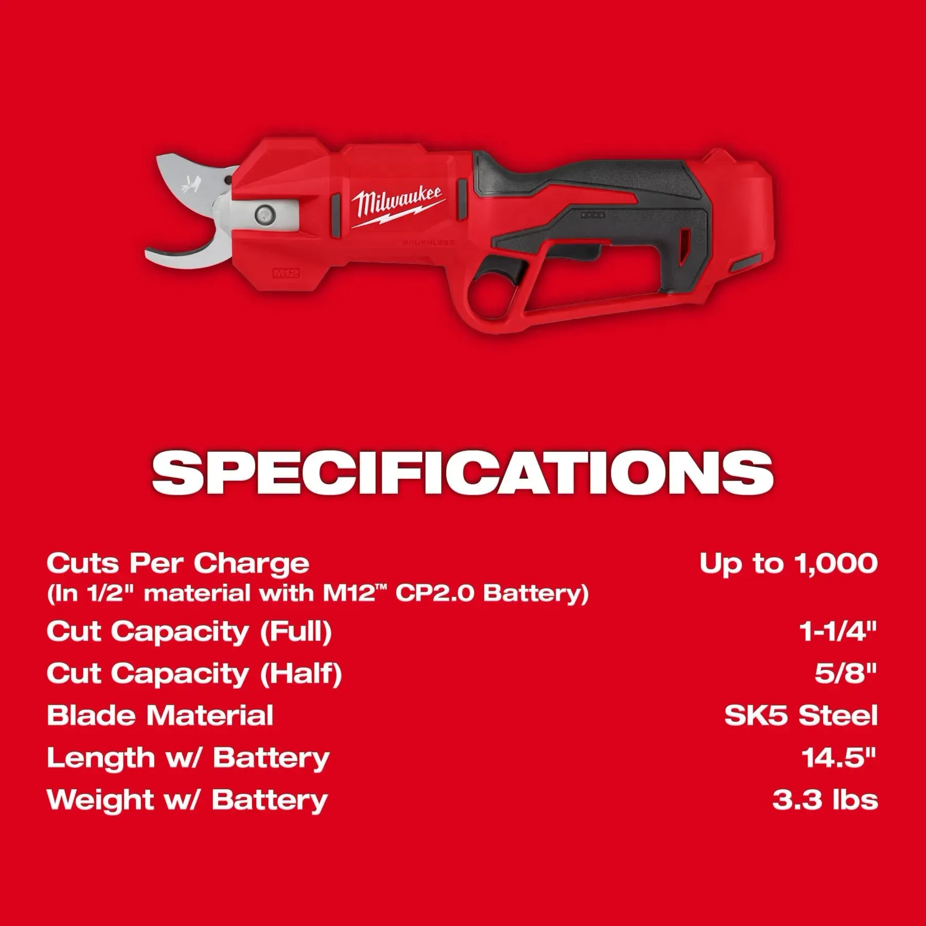 Milwaukee 2534-20 M12™ Brushless Pruning Shears (Tool Only)