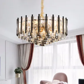 Modern Clear Crystal Chandelier with 12 Tapered Heads and Triangular Drops - Black Tubes