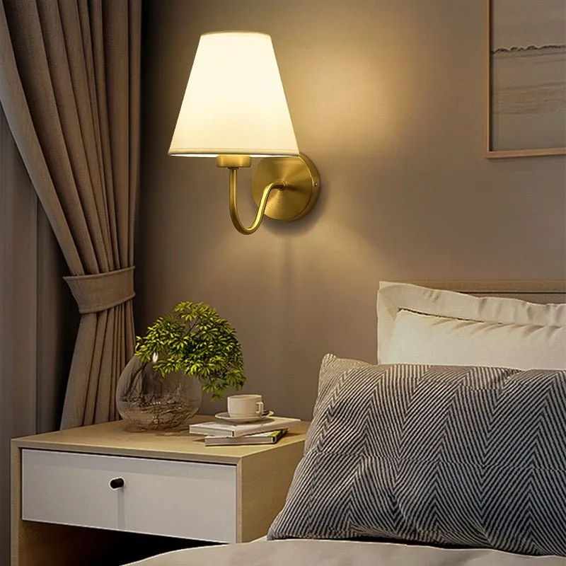 Modern Gold Fabric Bedroom Wall Lamp